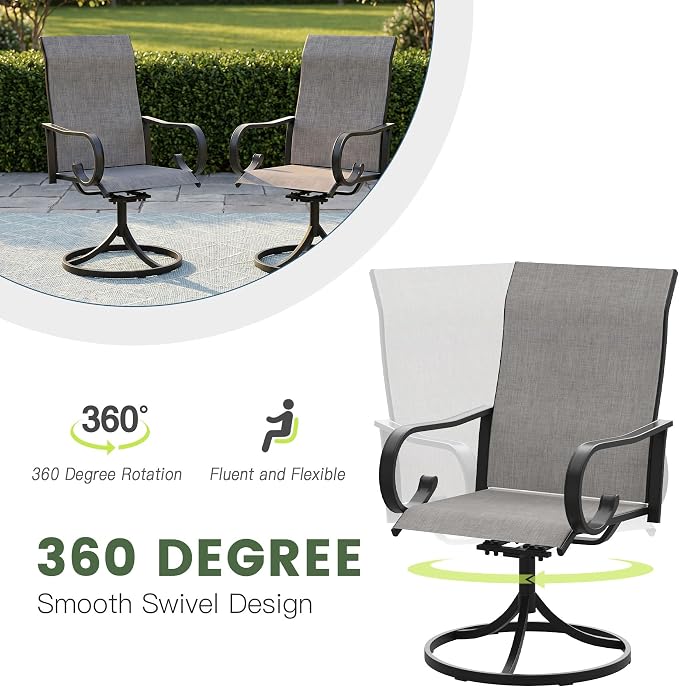 5 Pieces Patio Dining Set, 4 Outdoor Swivel Dining Chairs with 37.8" Square Metal Outdoor Dining Table with Umbrella Hole for Garden Backyard Deck, Grey