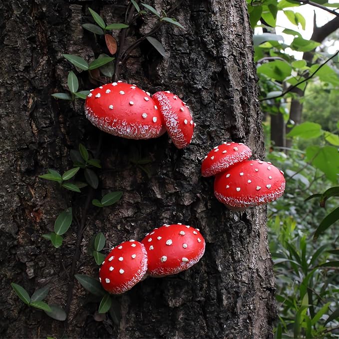 OwMell Glow in The Dark Mushroom Statues, Set of 3 Mushroom Outdoor Ornament for Garden Yard Decor Accessories-Tree Huggers