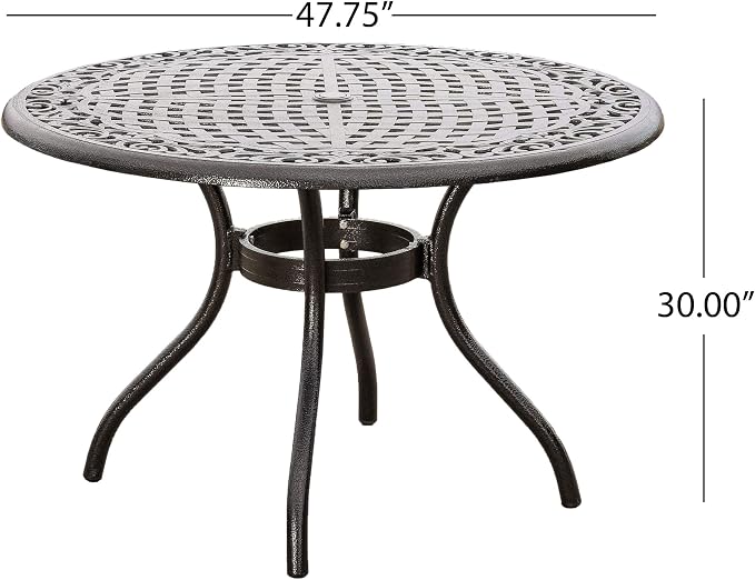 roomfitters 48in Outdoor Round Dining Table Cast Aluminum Patio Garden Table with Decorative Lattice Top, Bronze