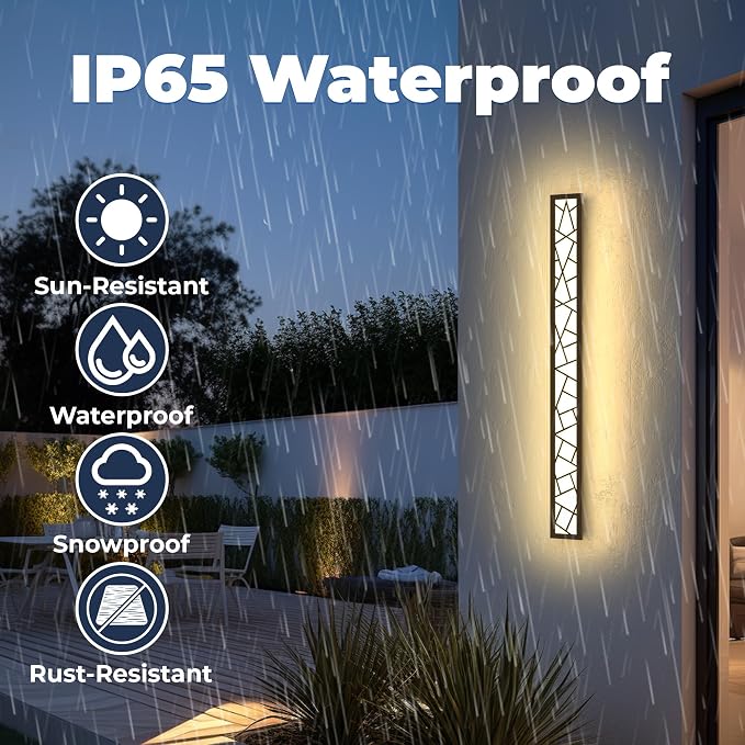 Outdoor Wall Lights 59.1inch Modern Outdoor Wall Sconce LED Long Wall Sconces Black Front Porch Light Waterproof Led Wall Light IP67 3000K Exterior Lighting Fixtures