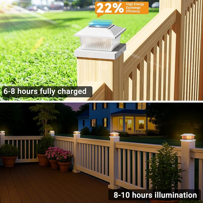 btfarm 4x4 Solar Flame Post Cap Lights Outdoor, 4 Pack Flickering Flame Deck Fence Post Lights, Waterproof Solar Powered Lighting Outside Fit 4x4 3.5x3.5 Wooden/Vinyl for Porch Patio Garden