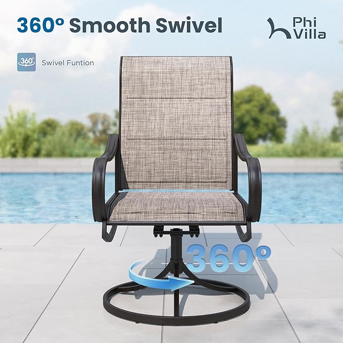 PHI VILLA 5 PCS Patio Dining Set with 4 Padded Outdoor Swivel Dining Chairs and 37"x 37" Premium PVC Table Top Dining Table(1.57" Umbrella Hole), Outdoor Dining Table & Chair Set for Deck Lawn Garden