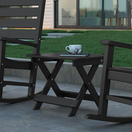 EMMA + OLIVER Haley Outdoor Folding Side Table, Portable All-Weather HDPE Adirondack Side Table, Black