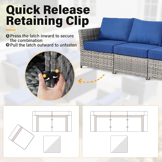 CAODOC Fully Assembled & Spacious 9-Pc Outdoor Sofa Set, Patio Rattan Conversation Group with Rocking Chair and Tea Table
