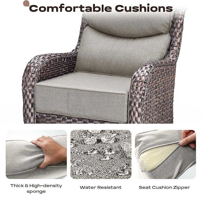 Rilyson Outdoor Swivel Rocker Chairs - All Weather Resistant Wicker Patio Furniture Set of 4 with High Back and 6 inch Thick Cushions for Deck Porch Yard and Poolside, Brown/Beige