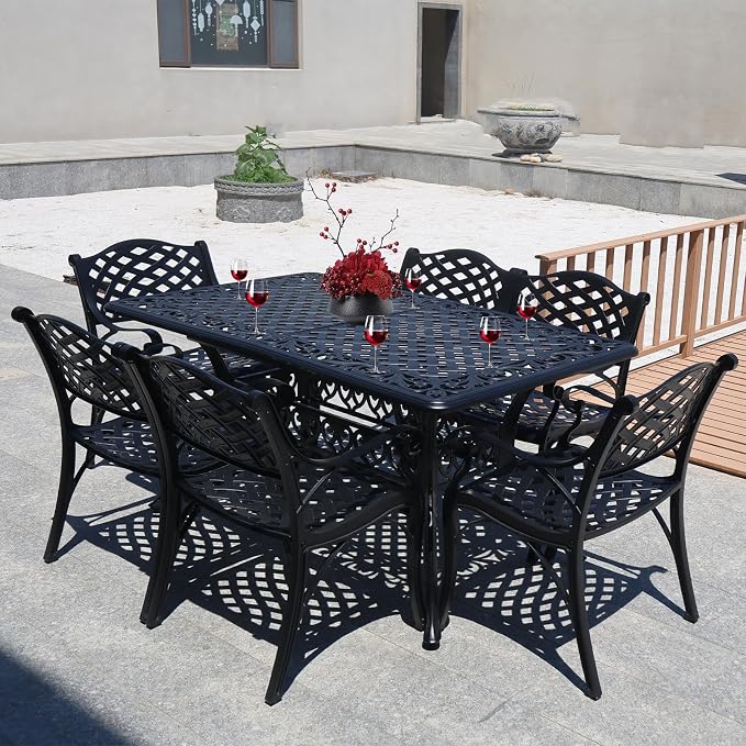59" Cast Aluminum Outdoor Dining Table,Dining Conversation Side Table, Patio Bistro Table with 2.56" Umbrella Hole for Backyard, Garden, Patio, Porch