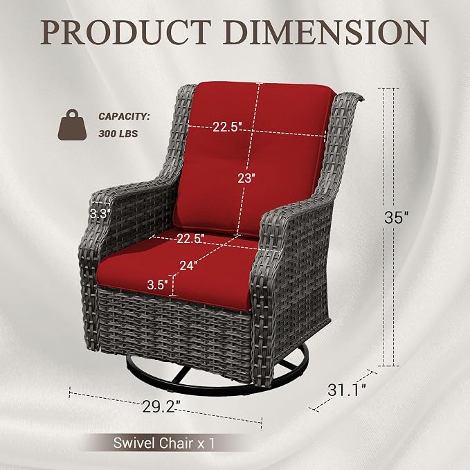 Outdoor Swivel Chair, Patio Rocking Chairs with Ergonomic Wide Armrest and Thick Cushions, Ideal for Backyard, Garden, Poolside,Red