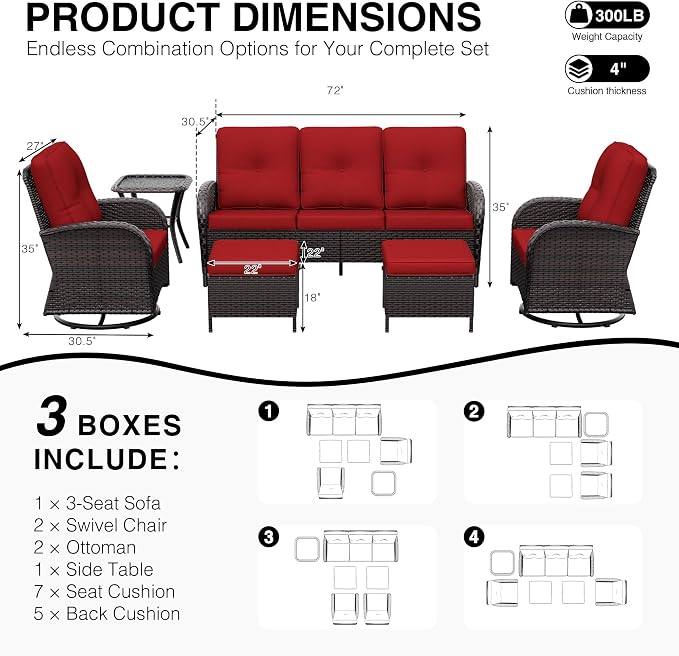 Joyside Wicker Patio Furniture Set, 6 Piece Outdoor Furniture Set with Thickened Cushions, High Back, Deep Seating, Wide Armrest, Outdoor Swivel Rocker Chairs for Porch, Deck