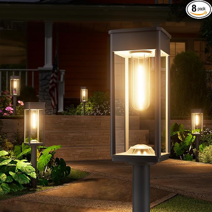NEWMESSI 8 Pack Bright Solar Pathway Lights Outdoor,IP65 Waterproof Auto On/Off Solar Garden Light Path Lights Solar Powered for Outside Yard Path Lawn Walkway Driveway Landscape Lighting Patio Decor