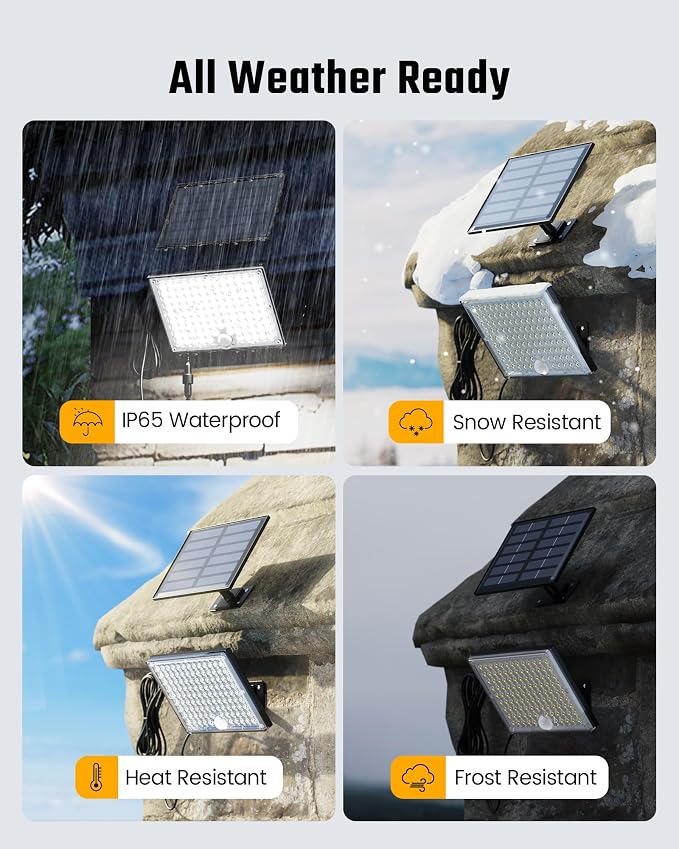 SUPERDANNY Solar Motion Sensor Outdoor Flood Lights with 113 Bright LEDs, Dusk to Dawn Outside Flood Lights with 16ft Cable IP65 Waterproof, Security Light for Garden Barn Porch 1 Pack