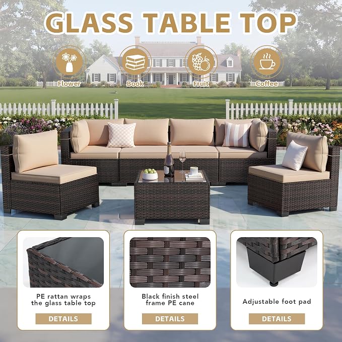 LEVELEVE 9 Pieces Outdoor Patio Furniture Sets,Rattan Conversation Sectional Set,Manual Weaving Wicker Patio Sofa,w/Table&Ottoman