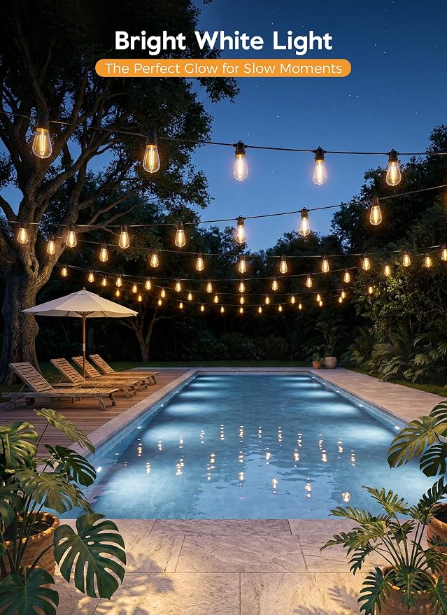 Minetom 202FT Solar String Lights Outdoor Waterproof, S14 Patio Lights | 65 LED Shatterproof Bulb, Remote Type-C Port Timable, 3 Light Modes Dimmable Solar String Lights for Outside, Yard, Camping