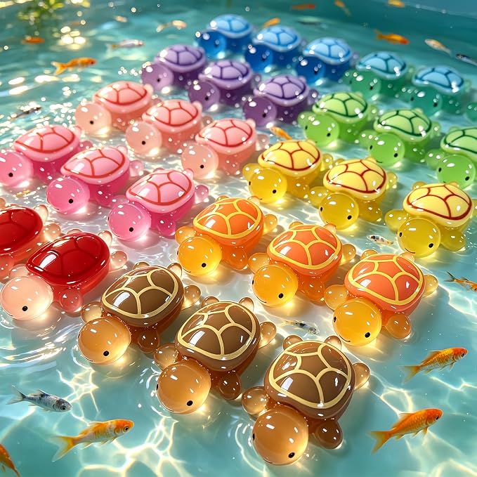30 Pcs Medium Glow in The Dark 3D Resin Turtles Miniature | Garden Figurines, Accessories for decorating DIY Dollhouse Fish Tank Fridge Wall Art, Safe, Durable, Non Fading, 10 Colors
