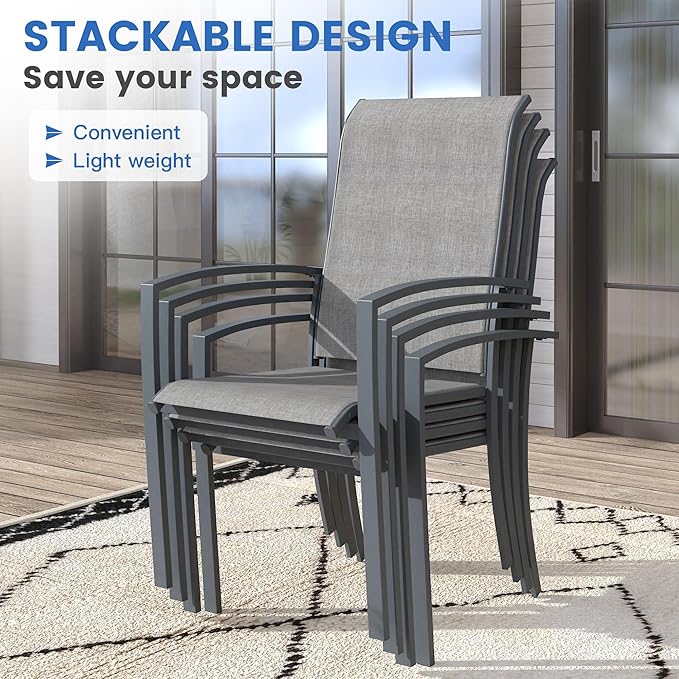 VICLLAX 5 Pieces Patio Dining Set for 4, 40.7" Round Outdoor Table and Chairs (2 Fixed Chairs and 2 Swivel Chairs) for Deck Garden, Dark Grey