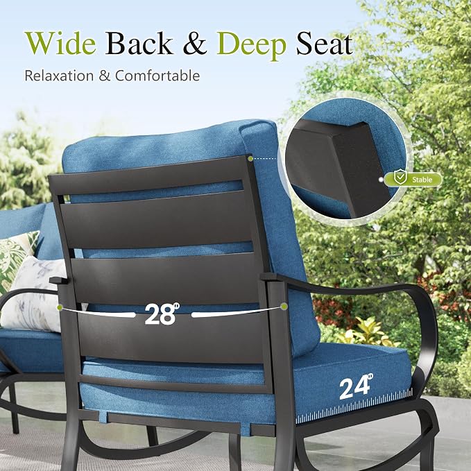 Sophia & William Patio Furniture Sets for 7 Outdoor Conversation Set 7 Pcs with 2 x Swivel Sofa Chairs, 2 x Armrest Chairs, 1 x 3-Seat Sofa, 2 x Ottomans for Coffee Garden Backyard Poolside Navy