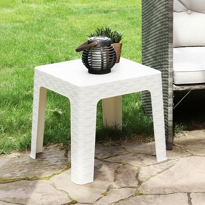 Sunnydaze Adirondack Small Outdoor Side Table for Balcony Essentials - Plastic Square End Table for Outside Patio - Set of 4 - White