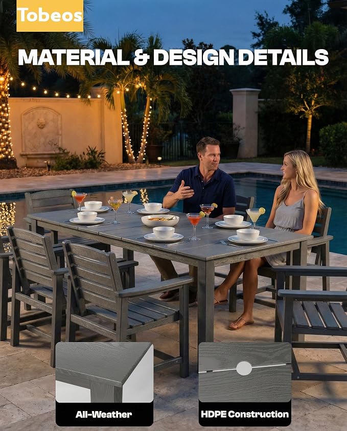 5-Piece Outdoor Dining Set with Aluminum Frame for 4,Gray | HDPE material, 2" umbrella hole, patio table and chairs, ideal for yard, lawn, garden, balcony, deck, poolside