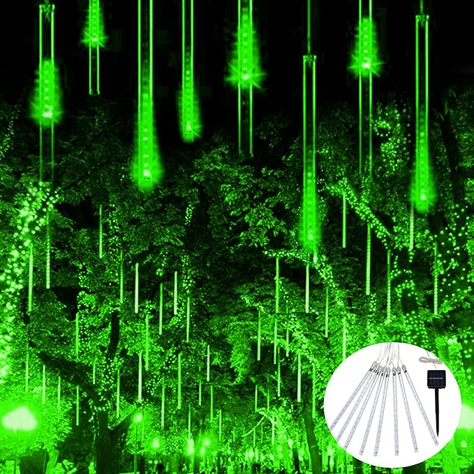 JMEXSUSS Green Solar Lights Outdoor for Halloween, 8 Tube 144 LEDs | Solar Meteor Shower Rain Lights, Green Christmas Light for Tree Eaves Yard Fence Porch Decor