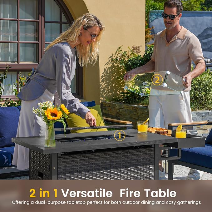 Sundale Outdoor Aluminum Patio Furniture Set, 4 Piece Outdoor Conversation Sets with Fire Pit and 6" Thick Olefin Cushions, All Weather Outdoor Sectional Set for Deck, Lawn, Yard