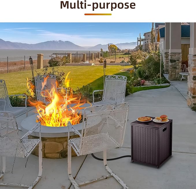 Propane Tank Cover Table, Propane Tank Holder Hideaway for 20 lb Propane Tank, Gas Tank Storage Side Table, for Patio, Deck, Backyard, Garden, Brown