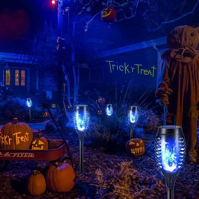Toodour Solar Torch Flame Lights, 12 Pack Solar Lights Outdoor with Flickering Flame, Waterproof Patio Light Landscape Decoration Lighting for Garden, Lawn, Yard, Outdoor Decorations - Blue