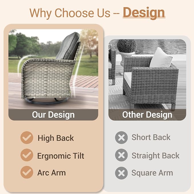 HOOOWOOO Sectional Patio Furniture Set with Fire Pit Table,15 Pieces Wicker Outdoor Furniture L Shaped Couch,Outside Conversation Set Extra Deep Seat Sofa Wide Arm Swivel Chairs Solar Light,Dark Gray