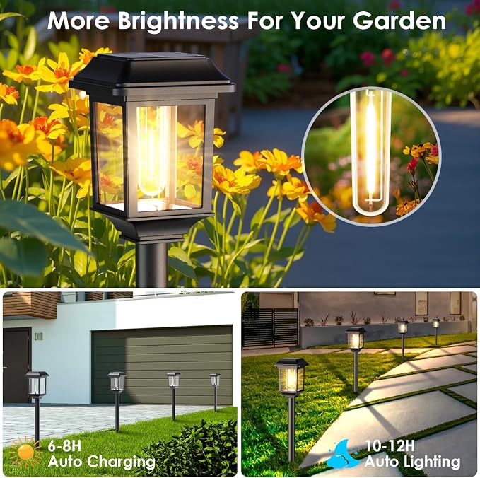 Mancra Solar Outdoor Lights Waterproof, 8 Pack Metal Glass Solar Pathway Lights Outdoor Lighting Garden Decor for Landscape Path Yard Patio Driveway (Warm White)