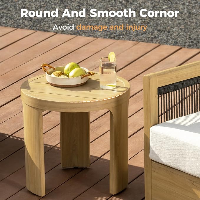 HAPPATIO Aluminum Patio Furniture Set, 3 Pieces Wood-Like Oversized Outdoor Conversation Set with Thick Cushion, Swivel Chair with Curved Tub Design and Woven Rope Accents for Garden, Yard, Pool