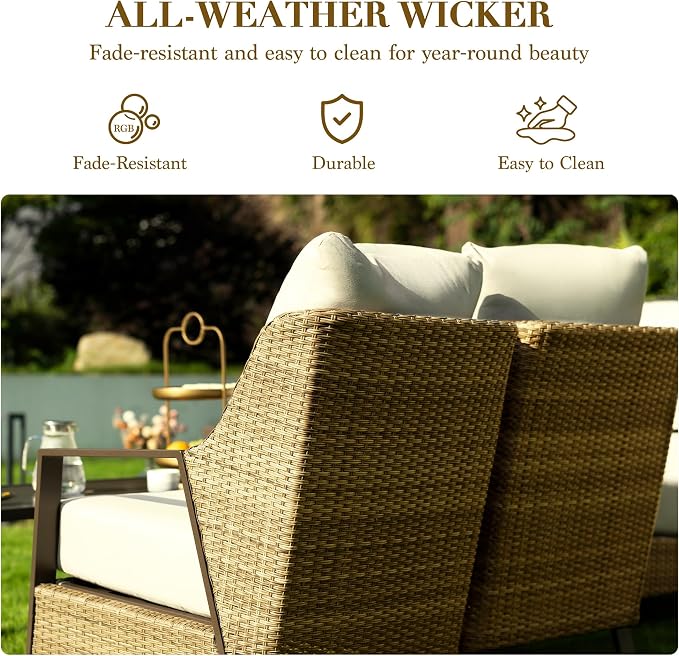 Outdoor Patio Furniture - 2 Pcs Armchairs, All-Weather Wicker Outdoor Conversation Set with 4.72" Thick Olefin Cushions for Deck, Porch, Balcony, Backyard, Beige