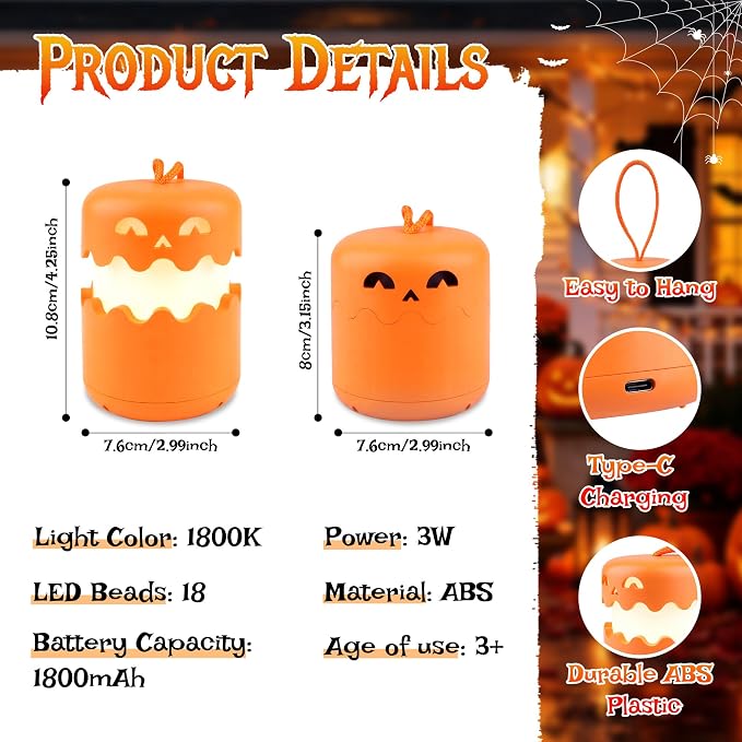 LED Halloween Pumpkin Lantern 2 Pack，Jack O Lantern with Lanyard | Halloween Lamp Gifts for Kids and Adults Collapsible Indoor/Outdoor Halloween Party Decoration