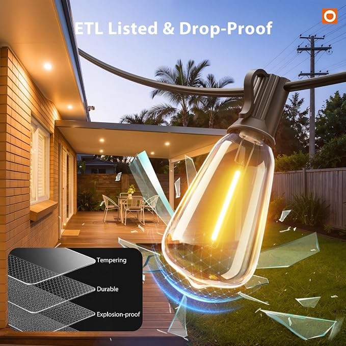 addlon 200(50FT*4) Outdoor String Lights with Remote LED Edison Waterproof | Plastic ST38 Shatterproof Bulbs, Extra Long Lighting, Hanging for Patio Outside Backyard Pergola Bistro Porch Garden Party