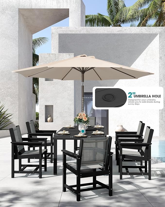 SERWALL Outdoor Dining Chairs Set of 2, Black | All-Weather HDPE and Patio Textilene Chairs Suitable for Outdoor Dining Table