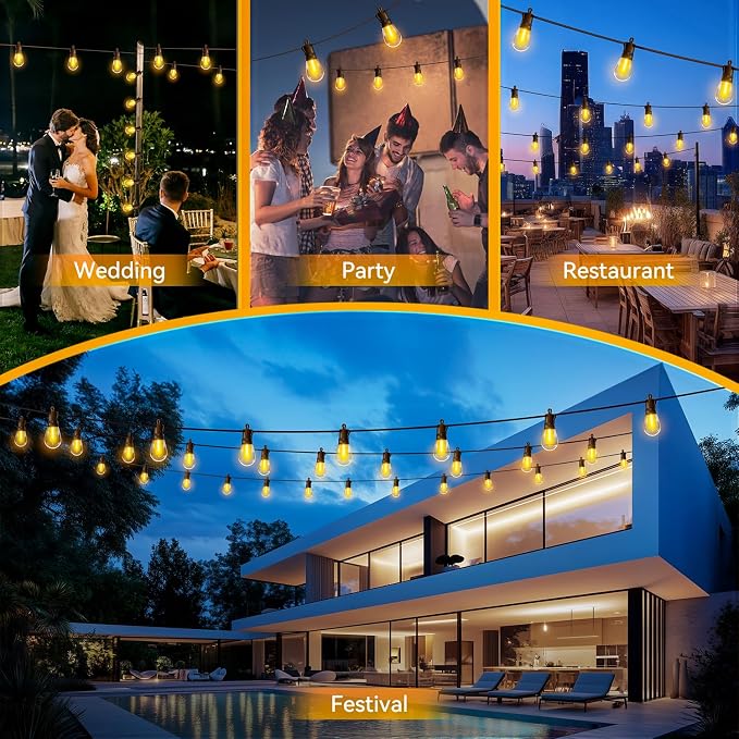 Outdoor String Lights Patio LED - Light Outside Waterproof S14 Porch Lighting Edison Plastic Bulb Pergola Hanging Balcony Connectable Backyard Yard Gazebo Party Garden Bistro 30M 100FT