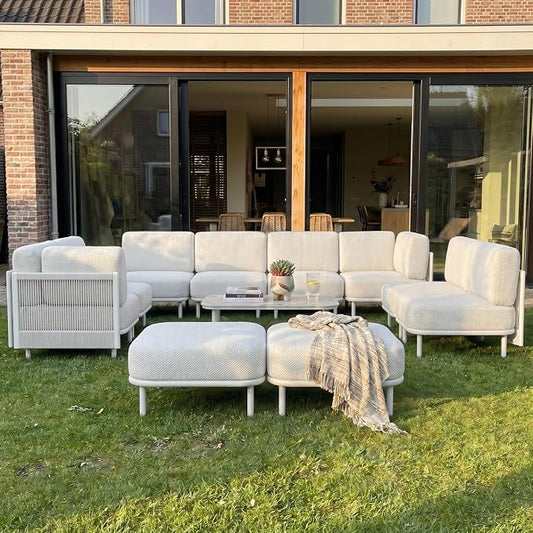 LayinSun 11 Pieces Patio Furniture Set with Coffee Table, Modern Outdoor Modular Sectional Conversation Set L-Shaped Sofa with 7-inch Cushion for Garden Backyard Deck