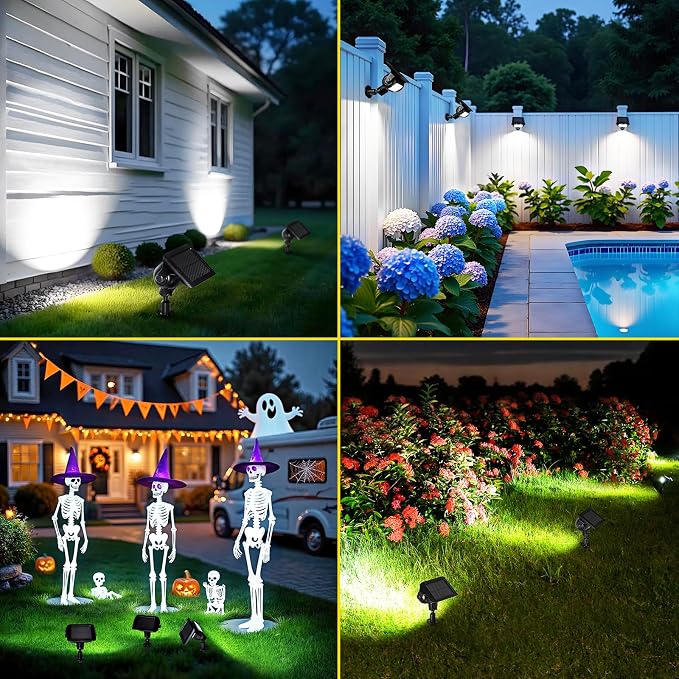 ROSHWEY Solar Spot Lights Outdoor, Waterproof Spotlights with 2 Brightness Mode, Landscape Lighting Solar Lights for Garden, Yard, Pathway (Cool White, 6 Pack)