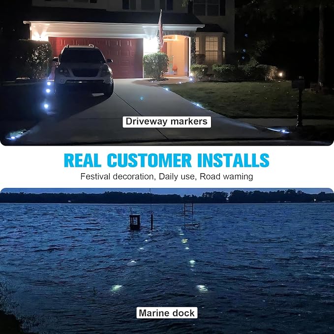 VOLISUN Solar Deck Driveway Dock Lights,Solar Pathway Lights,Red 4 Pack | Solar Powered LED, IP68 Waterproof Led Outdoor Warning Step Marine Lights for Sidewalk Garden Yard