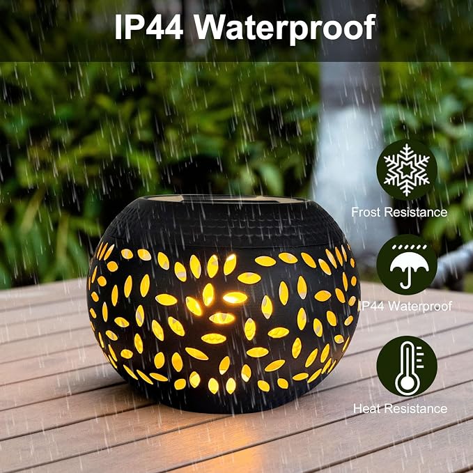 Solar Table Light Outdoor Waterproof Decorative Solar Table Lantern | Hollowed-Out Black Metal Desktop Decorative Lamp for Women Mother's Day, Outside Garden Yard Patio & Indoor Tabletop Decor