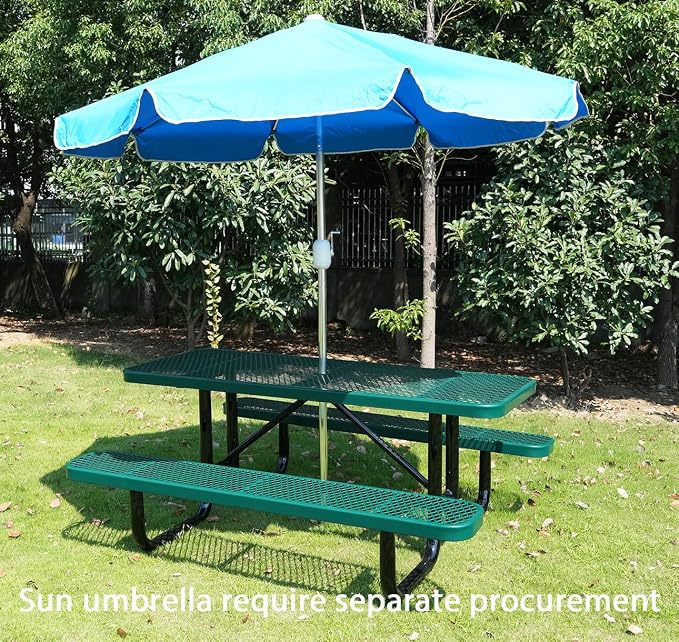 6' Rectangular Picnic Table, Expanded Metal, Green (72" Long)