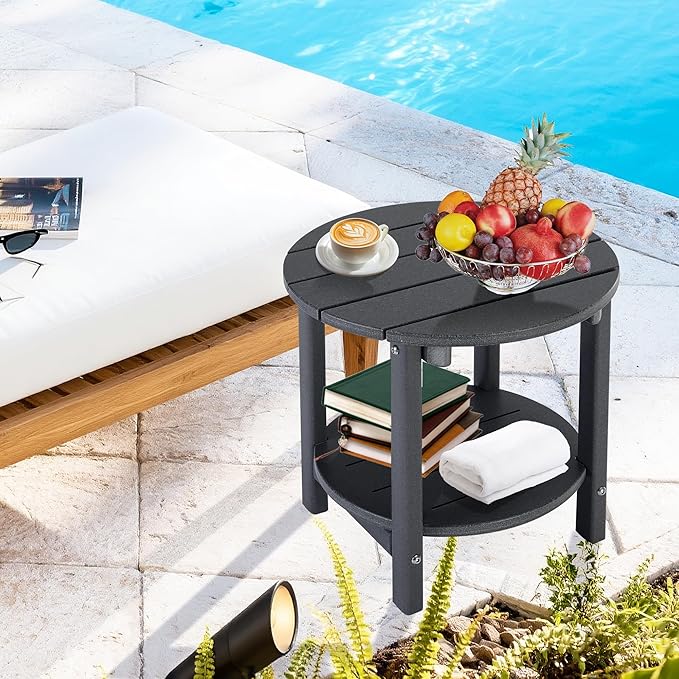 LZRS Adirondack Side Table Double End Table, Outdoor Coffee Tables for Patio, Backyard,Pool, Indoor Companion, Easy Maintenance & Weather Resistant(Grey)