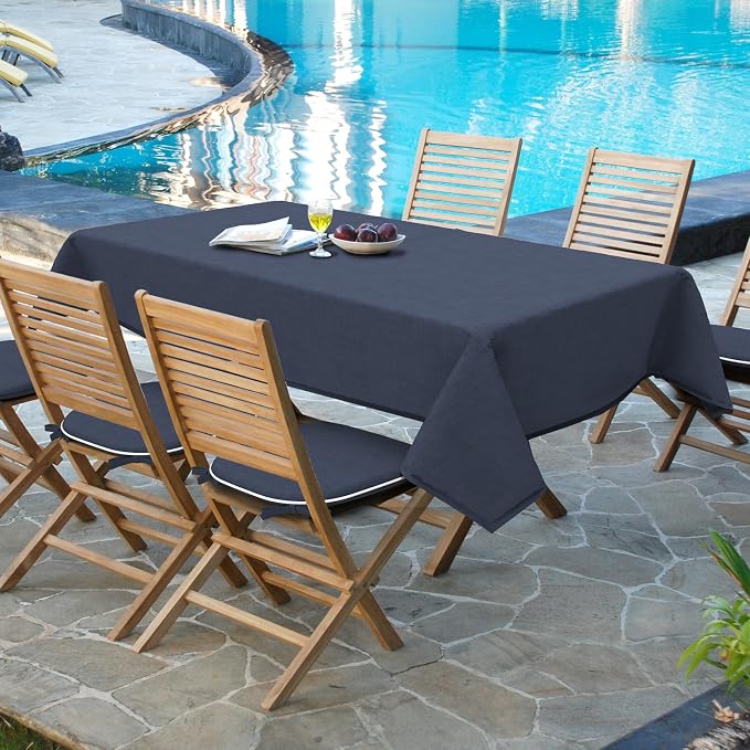 DYTXIII Outdoor Rectangle Tablecloth with Umbrella Hole and Zipper 84" x 60", Water Repellent Floral Picnic Cover, Fade & Wrinkle Resistant Tablecloth for Patio/Garden/Party Table, Textured Navy