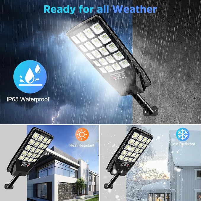 6 Pack Solar Street Lights Outdoor Waterproof, 6500K 20000LM Wide Angle Solar Powered Flood Light with Motion Sensor & Remote Control,Dusk to Dawn Commercial Solar Outdoor Light for Parking Lot