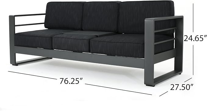 Christopher Knight Home Cape Coral Outdoor Aluminum 7 Piece Conversation Set with Water Resistant Cushions and Dark Grey Rectangular Fire Table