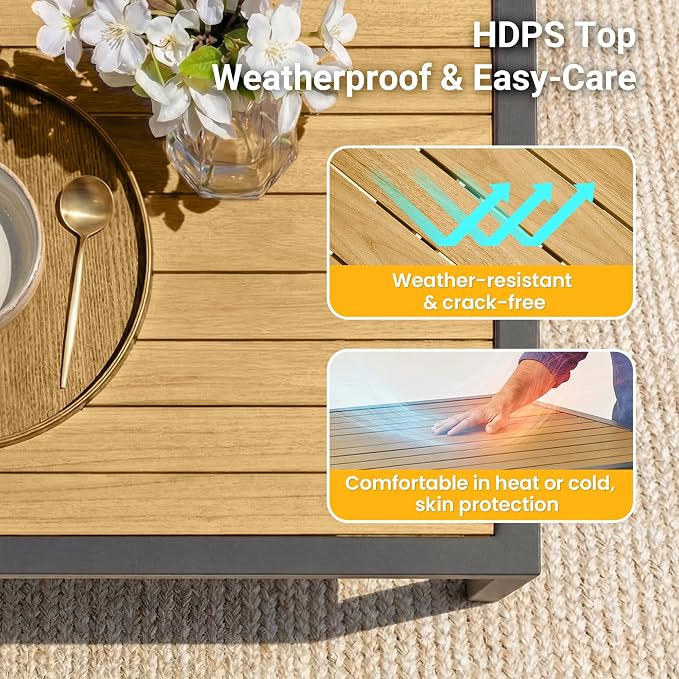 FansaFurn Patio Table and Chairs Set for 6, Outdoor Patio Furniture Set with Metal Textilene Chairs and Aluminum Table, All-Weather Outdoor Dining Set with HDPS Rectangular Tabletop for Patio Porch