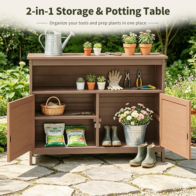 HIPS All-Weather Outdoor Storage Cabinet,Outdoor Sideboard with Magnetic Doors,3-Shelves Patio Storage Cabinet, Used for Garden,Buffet Cabinet,TV Stand, Bar Table,Balcony