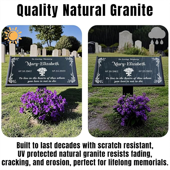 Headstones for Graves - Natural Granite Memorial Stone Custom Tombstones for Grave Stones - Temporary Grave Marker for Cemetery for Humans