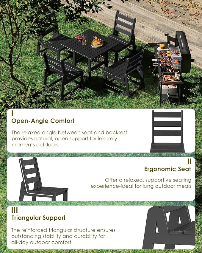 GREENVINES Patio-Chair | Outdoor Dining Chairs Set of 2 | HDPE Plastic | Armless |All Weather | for Backyard Deck Poolside Garden | Black