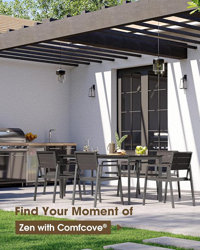 Outdoor Dining Set for 4, Aluminum Patio HDPS Outdooor Table and Chairs Set with Umbrella Hole, All Weather Patio Furniture Set, 5 Peice Patio Dining Table Set (Charcoal)