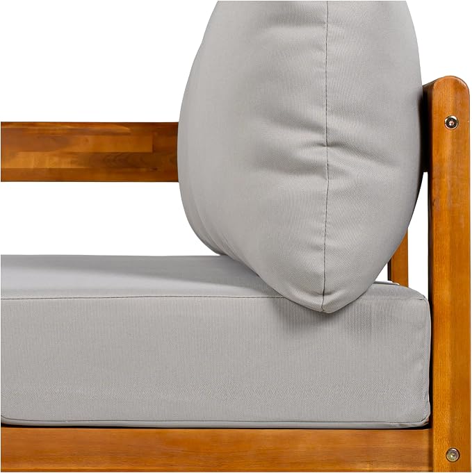 Acacia Wood L-shaped Outdoor Corner Sofa, Patio Conversation Furniture Set With 6 Soft Seat Cushions and Backpack , All Weather Outdoor Patio Sofa with Arc frame for Backyard, Garden (Grey-3.20)