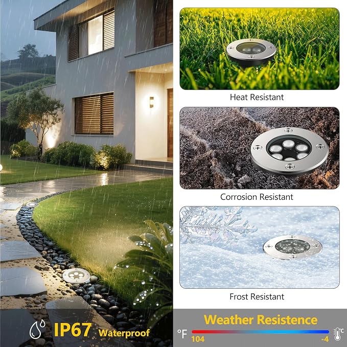 JESLED Outdoor Landscape Lights, Low Voltage In Ground Well Lights, 6 Pack | 6000K Warm White, 6W LED, 12V/24V, IP67 Waterproof, 5-Ton Pressure Resistant & 90° Beam for Driveway Decks Step Garden