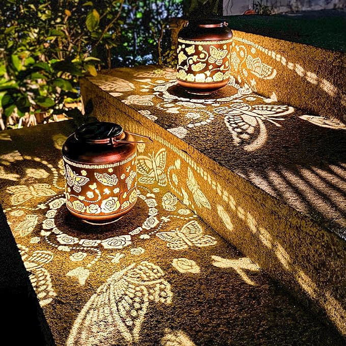 Butterfly Solar Lanterns Outdoor Waterproof Hanging Solar Lights Butterfly Gifts for Women Men Metal Decorative LED Butterflies Lanterns for Yard, Patio, Lawn, Tabletop, Landscape Pathway Garden Decor